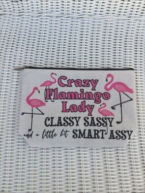 Pink Flamingo Lady Canvas Zip Pouch - Fun Women's Accessory